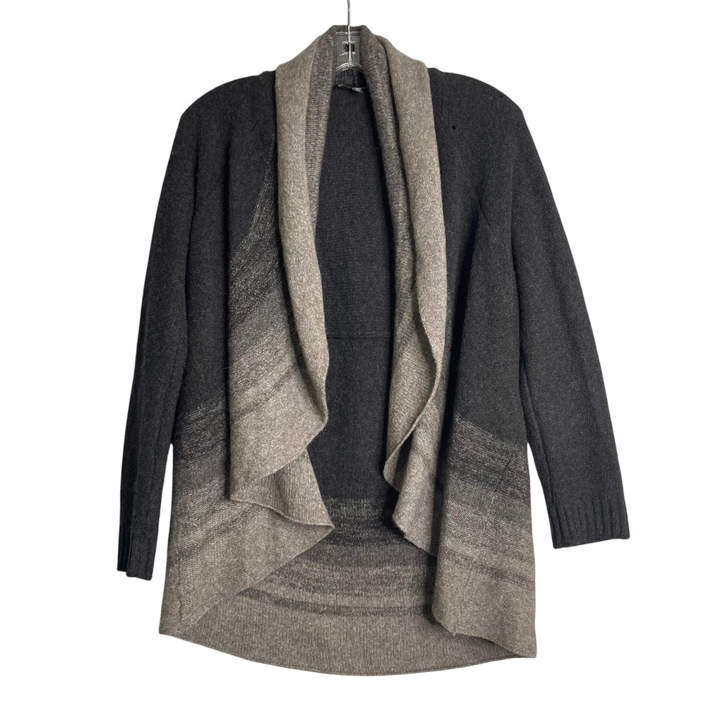 Eileen Fisher Cardigan Womens M Petite Black Ombre Yak Wool Silk Open Drape